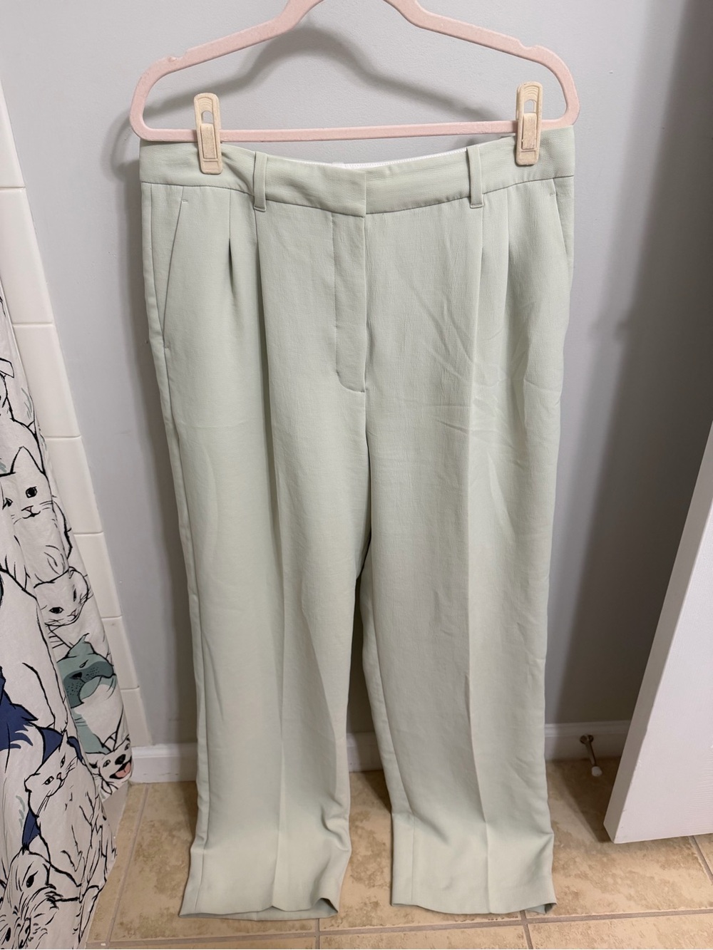 Aritzia Effortless Wide-Leg Tailored Trousers in Rainwash Green